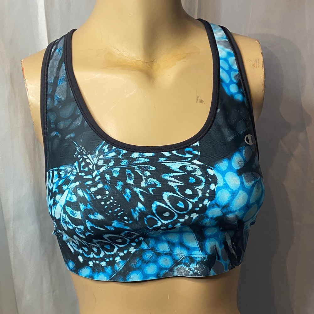 Champion Women's Black and Blue Butterfly Sports Bra